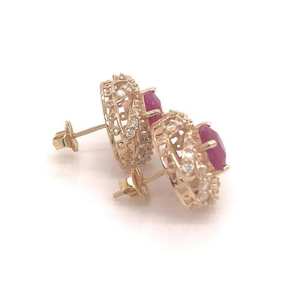 Diamond Ruby Earrings 14k Yellow Gold 3.64 TCW Certified $6,950 018671 - Picture 7 of 13